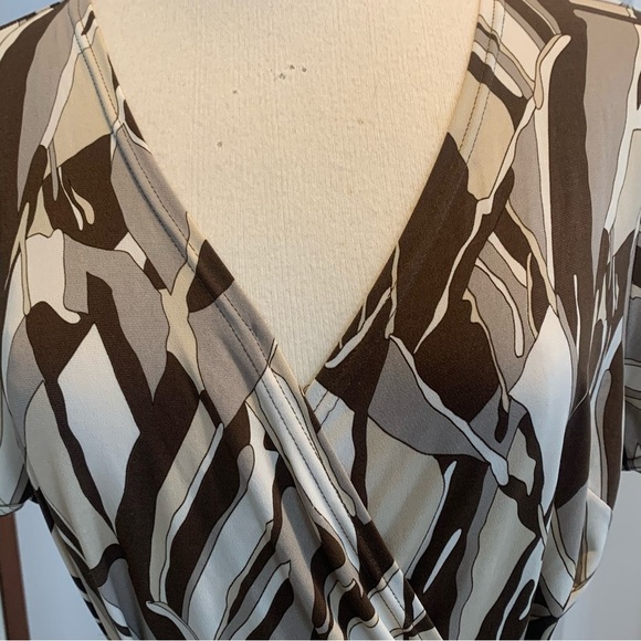 Attention Brown and Tan Semi-Wrap Short Sleeve midi dress XL - Picture 9 of 10